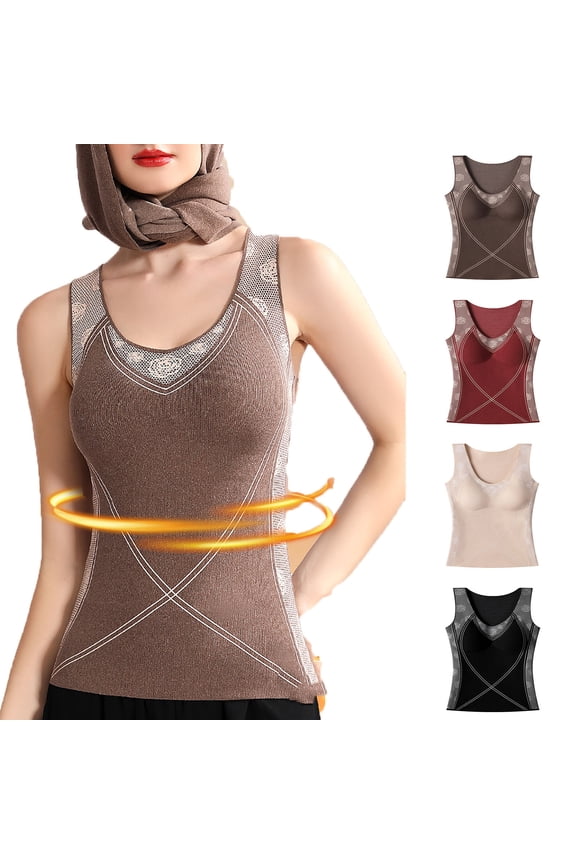 Women Fall Winter Sleepwear,Sleepwear With Built In Bra,Thermal Tank Top Women,Fleece Tank Top For Women,Thick Heated Abdomen Warm Camisole For Fall And Winter