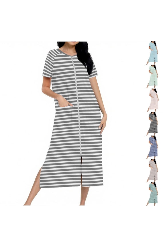 Women Fall Winter Sleepwear,Sleepwear Set For Women,Sleep Set,Long Knit Robe With Zipper,Full Length Gradient Color,Pockets,Soft Comfortable Winter Fall Nightgown