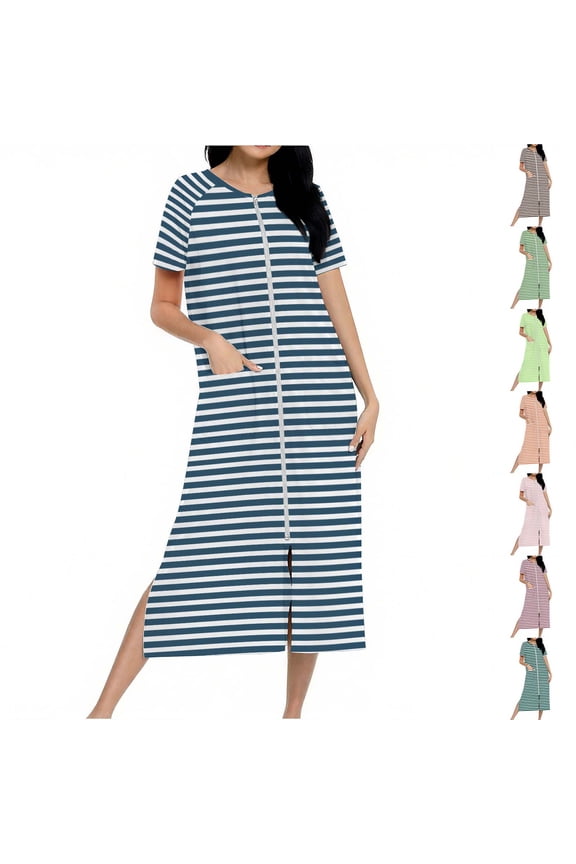 Women Fall Winter Sleepwear,Sleepwear Set For Women,Sleepwear For Women Nightgown,Long Knit Bathrobe With Zipper,Full Length Gradient,Pockets,Soft Warm Winter Fall
