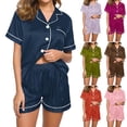 thumbnail image 1 of YHAJDS Women Fall Winter Sleepwear,Sleepwear Set For Women,Women's Pajama Set,Women's Winter Solid Color Short Sleeve Lapel Pajama Set Including 1 Top And 1 Pants Stylish Casual Sleep Set, 1 of 4