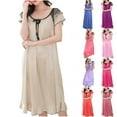 thumbnail image 1 of YHAJDS Women Fall Winter Sleepwear,Sleepwear For Women Nightgown,Sleep Set,Ladies Solid Color Loose V Neck Short Sleeve Ruffled Bow Ice Silk Loungewear Nightgown, 1 of 3