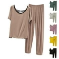 thumbnail image 1 of YHAJDS Women Fall Winter Sleepwear,Sleepwear For Women Pajama Set,Thermal Homewear For Women,Loose Ruffled Short Sleeve T-Shirt And High Waist Short Pants Piece Pajama Set, 1 of 3