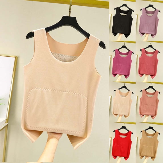 YHAJDS Women Fall Winter Sleepwear,Thermal Tank Top Women,Fleece Tank Top For Women,Solid Color Sleeveless Crew Neck Velour Warm Undershirt For Winter