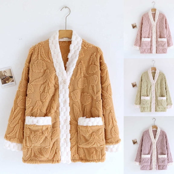 YHAJDS Women Fall Winter Sleepwear,Women's Pajama Set,Sleep Set,Women Winter Solid Color Fleece Lined Thickened Flannel Plus Size Long Sleeve Sleepwear,Warm Comfortable Loungewear For Cold Weather