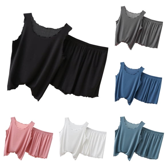YHAJDS Women Fall Winter Sleepwear,Women's Pajama Set,Sleepwear Set For Women,Women's Loose Tank Top And Shorts Pajama Set,Soft Comfortable Sleepwear That Can Be Worn Outside