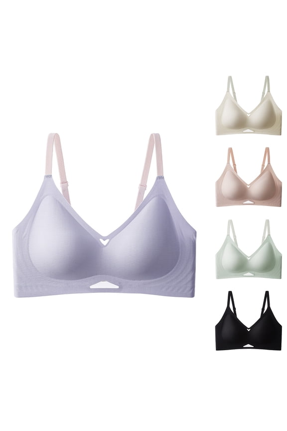 Women Large Size Bras,Seamless Bras For Women No Underwire Wireless Bra Jelly Soft Support Side Collection Thin Cups Thin Straps Comfortable Ladies Underwear Daily Bras