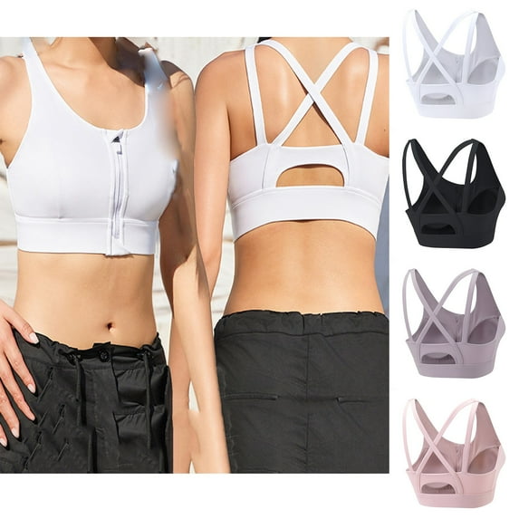 YHAJDS Women Large Size Bras,Wireless Bras for Women No Underwire Solid Color High Support Shockproof Gathered Sports Bra Integrated Fixed Cup Thin Style Front Zipper Can Be Worn Outside