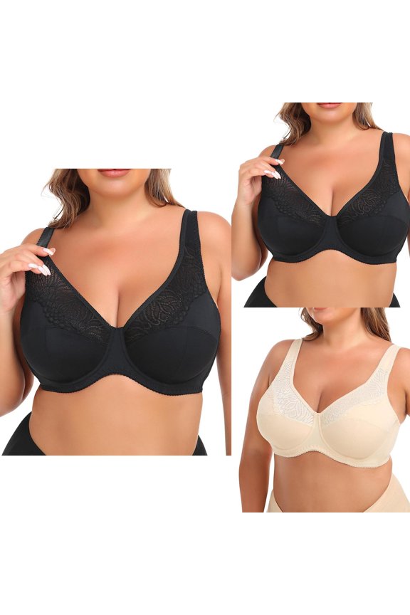 T Shirt Bra for Women Lace Underwire Plus Size BCDEF Cup Seamless Bralette