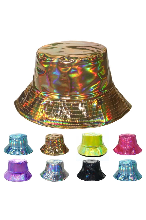 Women Men Bucket Hat Gold Silver Metallic Hip Hop Street Stage Performance Cap Summer