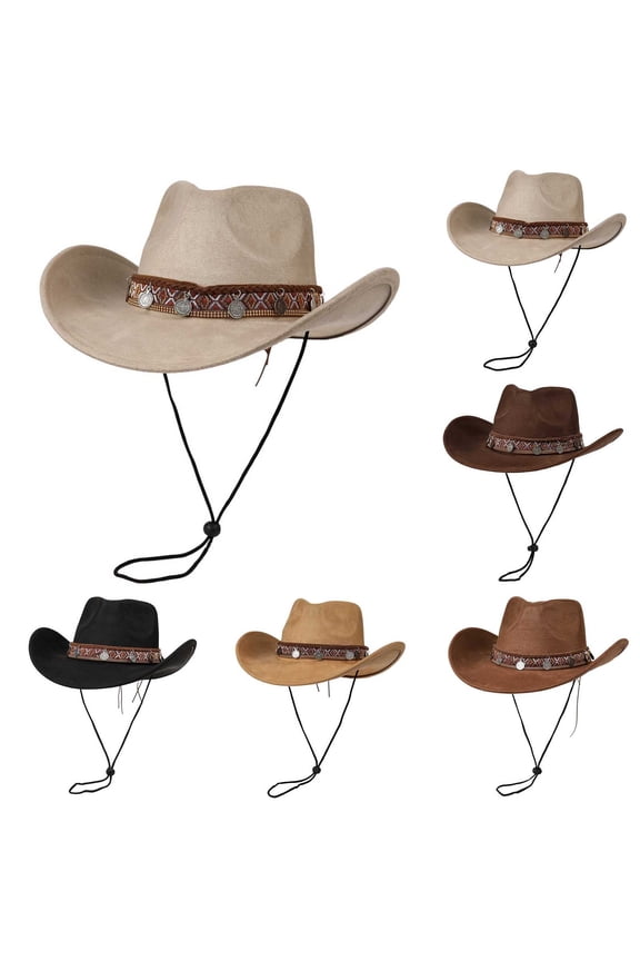 Women Men Cowboy Hat Wide Brim Western Fedora Sun Protection Breathable Cord UPF