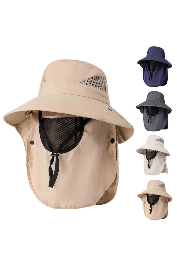 Women Men Fishing Hat Solid UV Sun Protection Face Cover Outdoor Hiking Adjustable Cord Cap