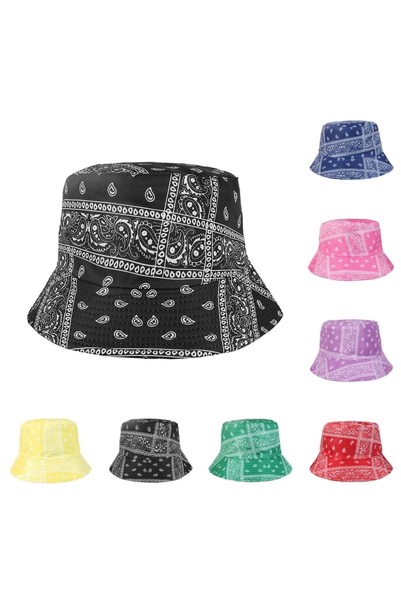Women Men Reversible Bucket Hat Rainbow Print 2 Way Sun Cap Summer Outdoor