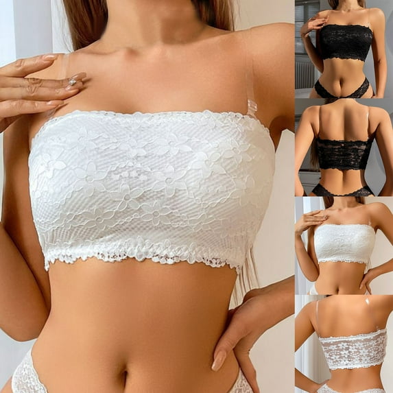 YHAJDS Women Plus Size Bra,Bras for Women no Underwire Solid Color Lace Strapless Bandeau Bra Mesh Back Seamless Everyday Bras For Daily Use