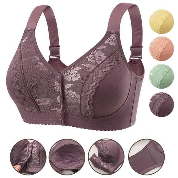 YHAJDS Women Plus Size Bra,Large Size no Underwire Bras Solid Color Front Closure Breathable Adjustable Side Smoothing Bras