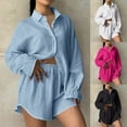 thumbnail image 1 of YHAJDS Women Plus Size Outfit Set 2 Piece Short Sleeve Solid Linen Crewneck Relaxed Top Shorts, 1 of 5