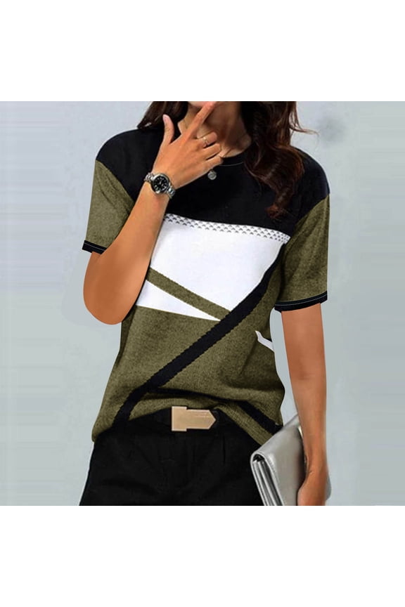 Women Short Sleeve Tops Summer Tops Blouses V Neck Button Front Digital Print Blouse with Ruching Detail Casual Wear