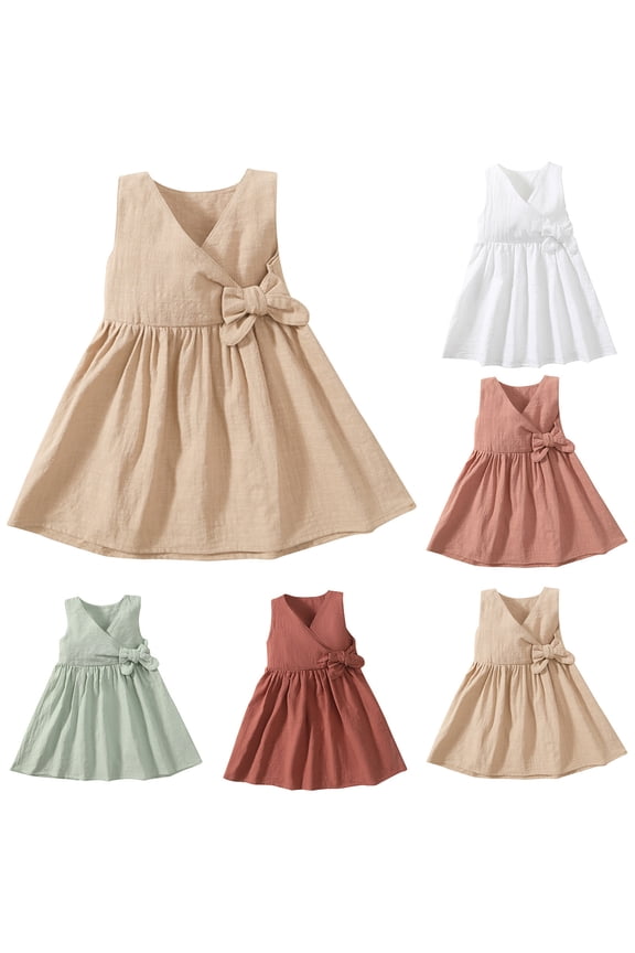 Women Sleeveless Dress Solid Color Bow Back Elegant Holiday Sundress