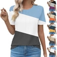 thumbnail image 1 of YHAJDS Women Tops Short Sleeve Round Neck Color Print Pullover Blouse with Ruffle Detail Casual Summer Tee, 1 of 5