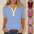 thumbnail image 1 of YHAJDS Women Tops Short Sleeve V Neck Button Down Shirt with Stripe Print Tee for Women, 1 of 5