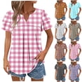 thumbnail image 1 of YHAJDS Women Tops Short Sleeve V Neck Plaid Striped Blouse with Ruffle and Sleeve Casual Summer Top, 1 of 5
