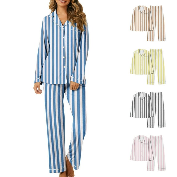 YHAJDS Women Winter Casual Pajama Suits,Sleepwear for Women,Womens Matching Pajama Set Sleep Set Women's Print Crew Neck Long Sleeve Top And Shirt Style Pants Loungewear Set for Fall And Winter