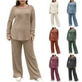 thumbnail image 1 of YHAJDS Women Winter Casual Pajama Suits,Sleepwear for Women,Womens Matching Pajama Set Solid Color Long Sleeve Crew Neck Plus Size Pocket Knit Warm Top Loose Pants Home Wear Winter Fall, 1 of 5