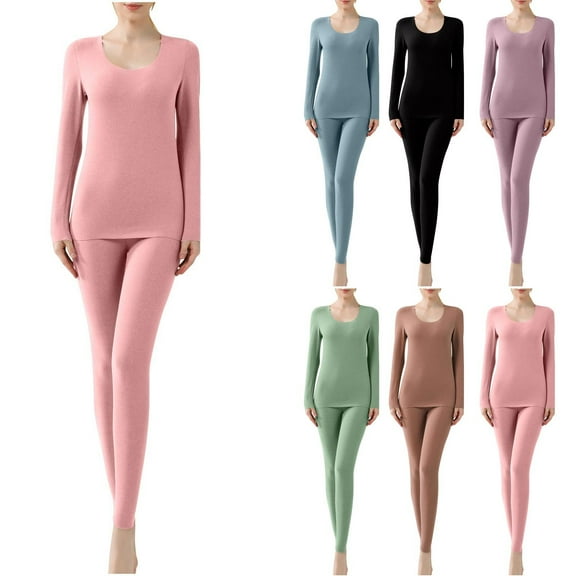 YHAJDS Women Winter Casual Pajama Suits,Women's Pajama Sets Sleep Set-Side Brushed Seamless Thermal Underwear Top And Bottom Matching Home Wear for Fall And Winter