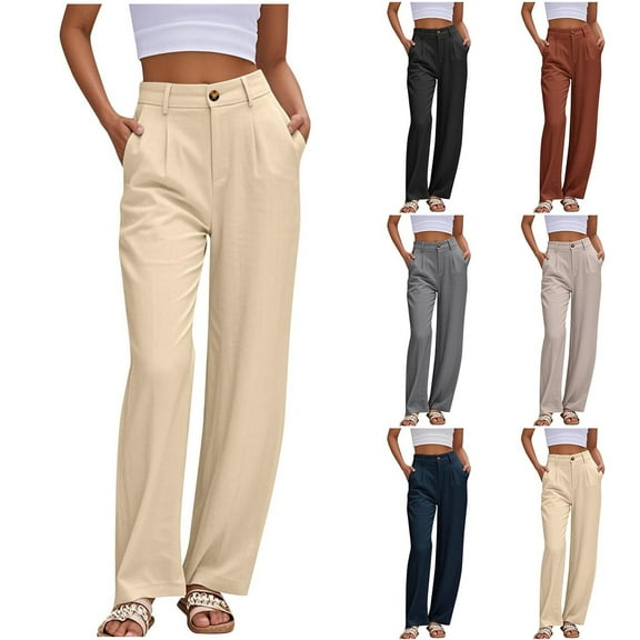 YHAJDS Women Winter Casual Pants,Plus Size Sweatpants,Women's Casual Pants Solid Color Button Zipper Elastic Waist Pocketed Straight Leg Pants