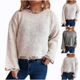 thumbnail image 1 of YHAJDS Women Winter Oversized Sweatshirt,Women Long Sleeve Tops Solid Color Crew Neck Pullover Sweater with Ruffled and Long Sleeves, 1 of 5