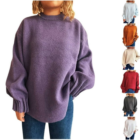 YHAJDS Women Winter Oversized Sweatshirt,Women Long Sleeve Tops Womens Sweatshirts Blouse Coat Solid Color Crew Neck Pullover Sweater with Shirred Cuffs