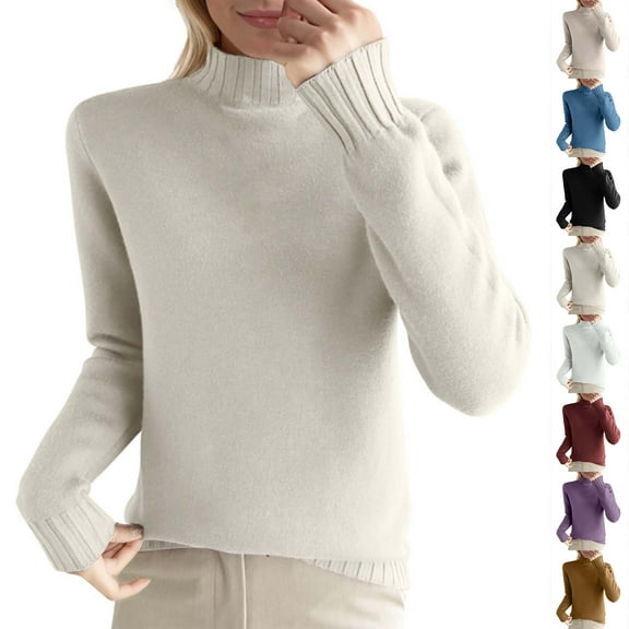 YHAJDS Women Winter Oversized Sweatshirt,Women Long Sleeve Tops Womens Sweatshirts Blouse Coat Solid Color Half High Neck Fleece Lined Wool Pullover Sweater
