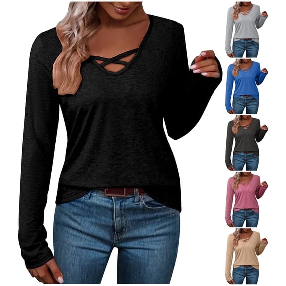 YHAJDS Women Winter Oversized Sweatshirt,Women's Long Sleeve Tops Women's Casual Long Sleeve Sweatshirt Fashion V Neck Long Sleeve Loose Casual Shirt Blouse for Fall Winter