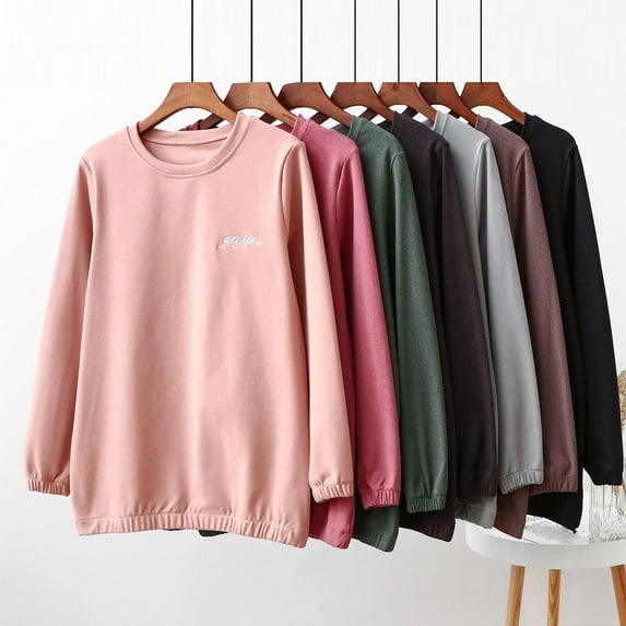 YHAJDS Women Winter Oversized Sweatshirt,Women's Long Sleeve Tops Womens Sweatshirts Blouse Coat Women's Casual Long Sleeve Sweatshirt Solid Color Crewneck Thermal Base Layer Shirt