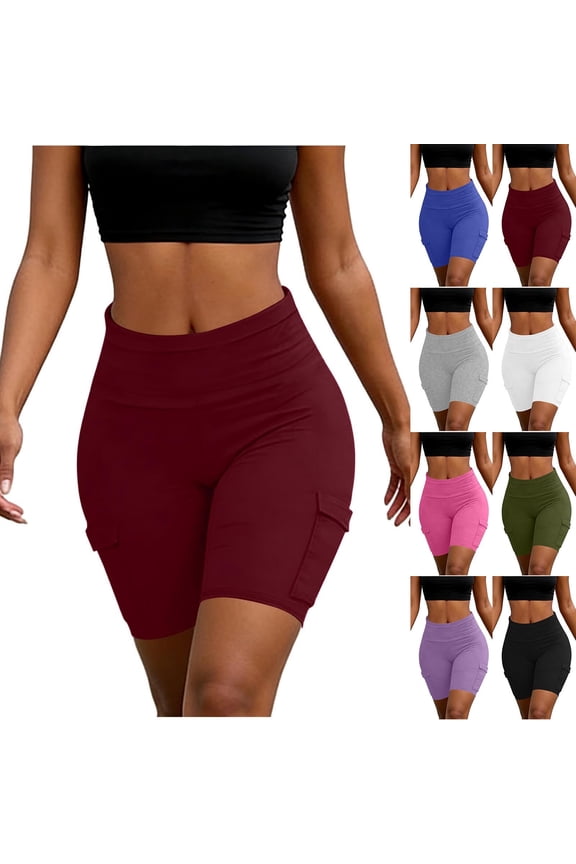 Women's Athletic Running Shorts Solid Elastic Waist with Pockets Summer Essential Outdoor