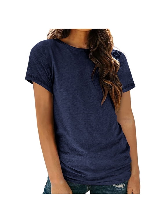 Women's Basic T-shirts Short Sleeve Crew Neck Solid Color Everyday Casual Tee
