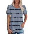 thumbnail image 1 of YHAJDS Women's Basic T-shirts Stripe Round Neck Puff Sleeve Short Tee, 1 of 4