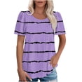 thumbnail image 1 of YHAJDS Women's Basic T-shirts Stripe Round Neck Puff Sleeve Short Tee, 1 of 4