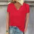 thumbnail image 1 of YHAJDS Women's Basic T-shirts V Neck Short Sleeve Solid Color Casual Tee Everyday Top, 1 of 4