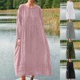 thumbnail image 1 of YHAJDS Women's Casual Dress,Casual Long Sleeve Dresses for Women Crew Neck Solid Color Linen Dress with Pockets Loose Mid Length Dress, 1 of 5