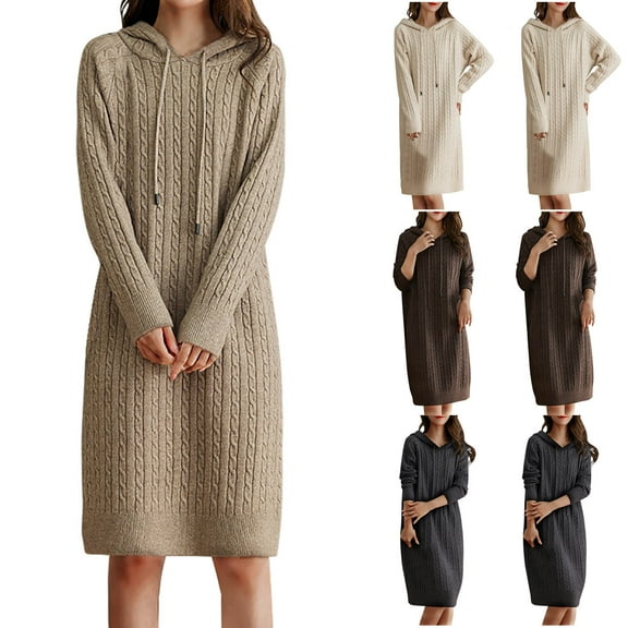 YHAJDS Women's Casual Dress,Casual Long Sleeve Dresses for Women Women's Dresses Loose Hooded Knit Sweater Dress For Winter Warm Wear