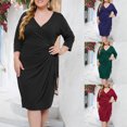 thumbnail image 1 of YHAJDS Women's Casual Dress,Long Sleeve Dress Casual Long Sleeve Dresses for Women Women's Dresses Solid Color V Neck Wrap Dress Elegant Slim Versatile Wear for Fall Winter, 1 of 5