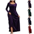 thumbnail image 1 of YHAJDS Women's Casual Dress,Long Sleeve Dress Women's Dresses Solid Color Neck Velvet Maxi Dress Elegant High End Formal Evening Gown for Fall Winter, 1 of 4