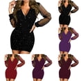 thumbnail image 1 of YHAJDS Women's Casual Dress,Long Sleeve V Neck Dress for Women Fall Winter Sequined Mesh Midi Dress Elegant Suitable for Holiday Party Formal Comfortable Breathable Fabric, 1 of 5