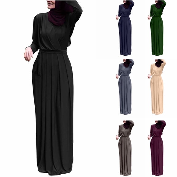 YHAJDS Women's Casual Dress,Plus Size Dresses Women's Dresses Long Sleeve V Neck Solid Color Loose Maxi Dress Elegant Modest Formal Gown for Women Winter Long Sleeve Long Dress