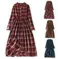 thumbnail image 1 of YHAJDS Women's Casual Dress,Women's Dresses Casual Long Sleeve Midi Dress Solid Color Plaid Linen Waist Slim Dress for Fall Winter, 1 of 5
