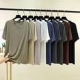 thumbnail image 1 of YHAJDS Women's Casual Tops Solid Color Round Neck Pullover Modal Home V Neck Short Sleeve Tee, 1 of 6