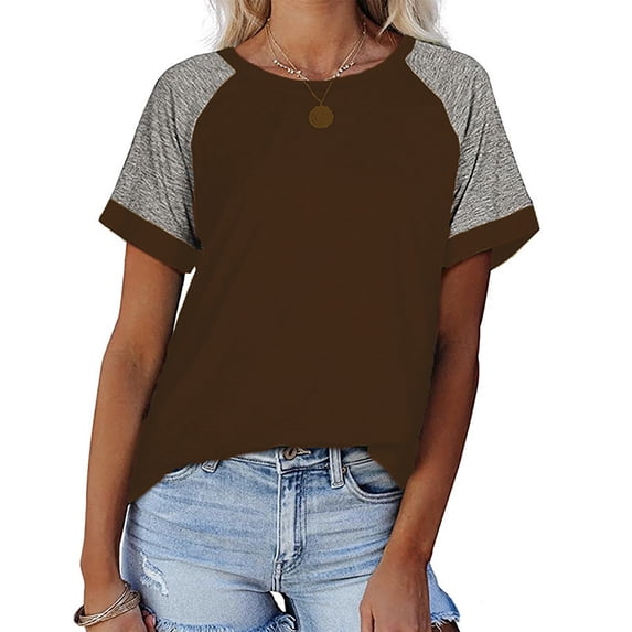 YHAJDS Women's Causal Tops Raglan Sleeve Round Neck Solid Color Casual Loose Tee Shirt