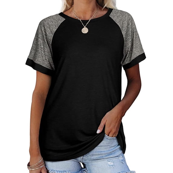 YHAJDS Women's Causal Tops Raglan Sleeve Round Neck Solid Color Casual Loose Tee Shirt