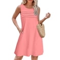 thumbnail image 1 of YHAJDS Women's Dress Sleeveless Solid Color Loose Round Neck Pleated Detail Above Knee, 1 of 5