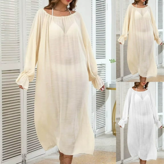 YHAJDS Women's Fall Winter Casual dress,Maxi Dress Solid Color Backless Beach Cover Up Style Casual Long Sleeve Long Dress for Women Lightweight Fabric Suitable for Resort Trips And Casual Vacation